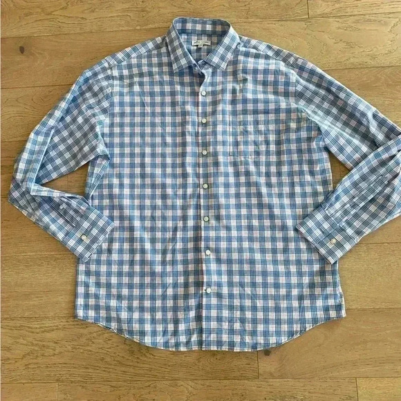 Peter Millar Summer Comfort Button Down Shirt Plaid Blue XL - Picture 1 of 7